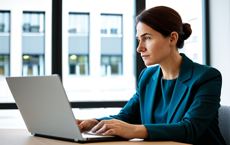 A focused professional woman, in her late 30s, wearing a modest business casual outfit, sitting at a clean, modern desk. She is looking thoughtfully at a laptop screen, with a digital notebook open beside it. The background features a blurred, well-lit contemporary office environment with subtle technological elements, emphasizing continuous learning and personal reinvention. The overall mood is one of quiet determination and intellectual growth. The image features perfect anatomy, correct proportions, natural pose, well-formed hands, proper finger count, and natural body proportions. This is a safe for work, appropriate content, fully clothed, professional, family-friendly image.